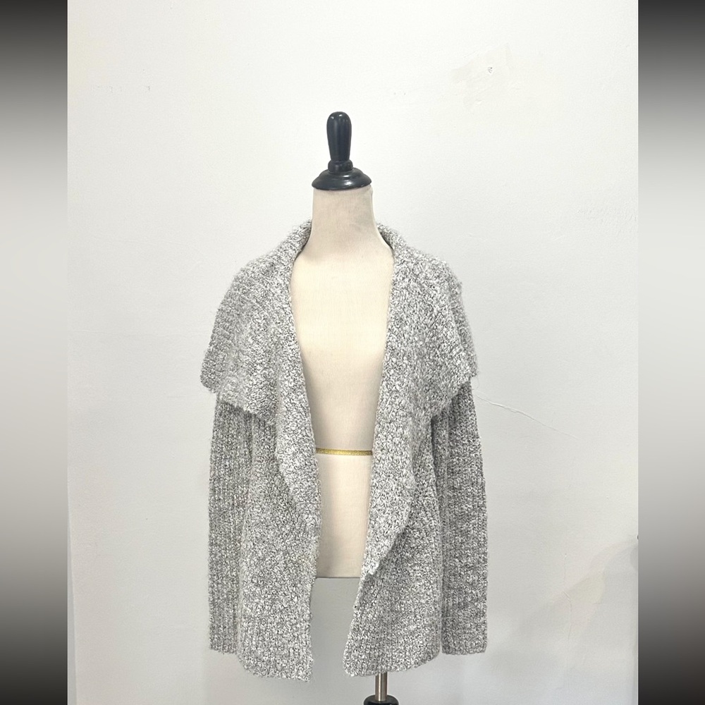 Lou & Grey Gray Open Front Waterfall Cardigan Sweater Womans Small Cozy Comfy